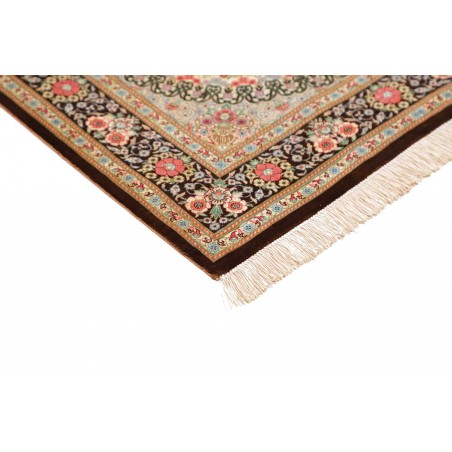 Tappeto Ghom seta Persia marrone verde 78x117