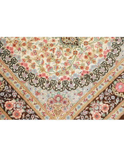 Tappeto Ghom seta Persia marrone verde 78x117