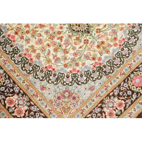 Tappeto Ghom seta Persia marrone verde 78x117
