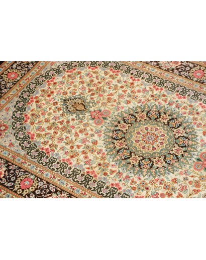 Tappeto Ghom seta Persia marrone verde 78x117