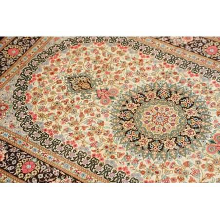 Tappeto Ghom seta Persia marrone verde 78x117