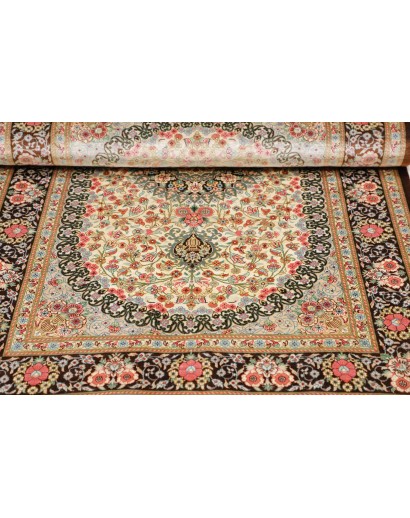 Tappeto Ghom seta Persia marrone verde 78x117