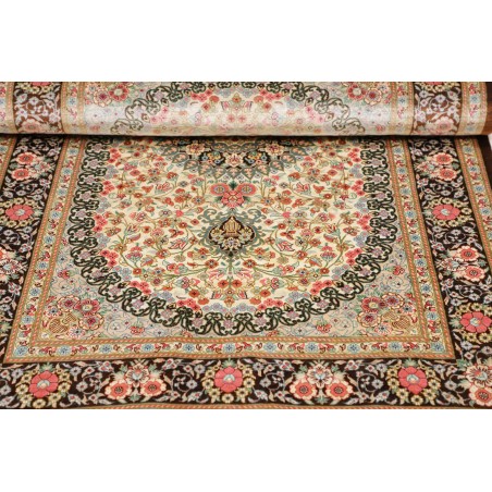 Tappeto Ghom seta Persia marrone verde 78x117