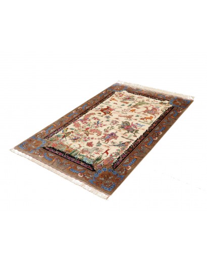 Tappeto Ghom seta Persia beige bianco 100x150