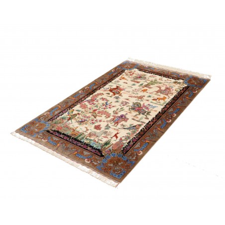 Tappeto Ghom seta Persia beige bianco 100x150