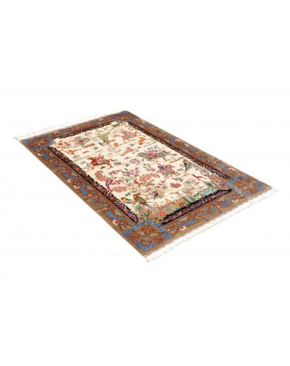 Tappeto Ghom seta Persia beige bianco 100x150