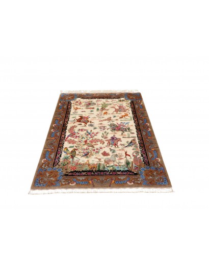 Tappeto Ghom seta Persia beige bianco 100x150