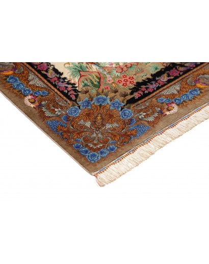 Tappeto Ghom seta Persia beige bianco 100x150