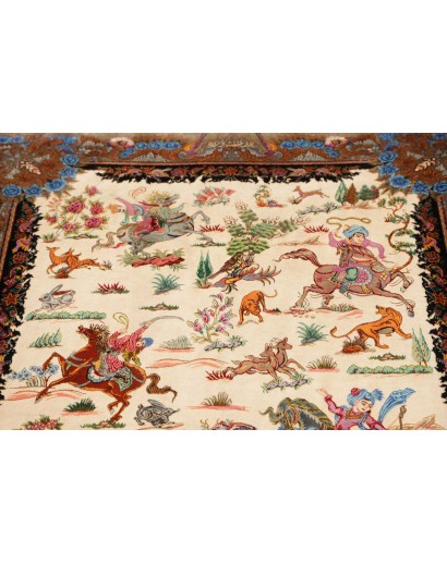 Tappeto Ghom seta Persia beige bianco 100x150