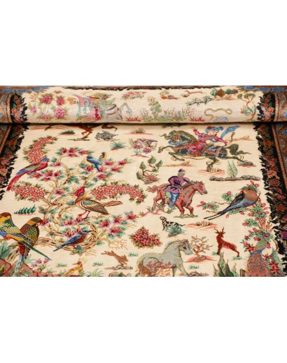 Tappeto Ghom seta Persia beige bianco 100x150