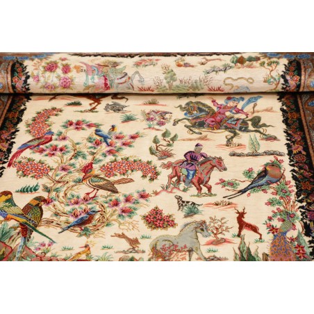 Tappeto Ghom seta Persia beige bianco 100x150