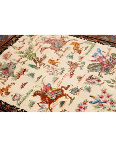 Tappeto Ghom seta Persia beige bianco 100x150