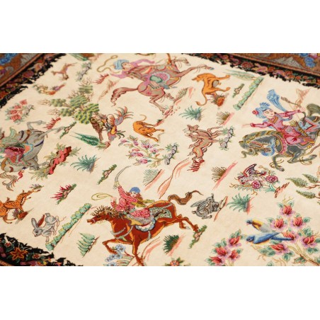 Tappeto Ghom seta Persia beige bianco 100x150