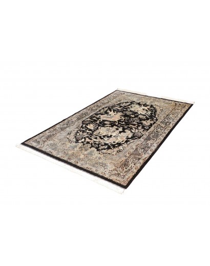 Tappeto Ghom seta Persia grigio bianco 137x202