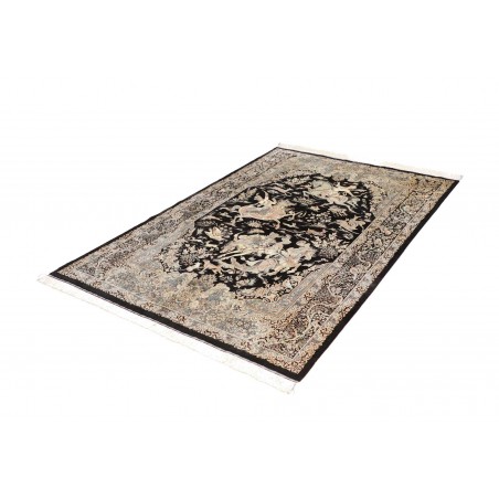 Tappeto Ghom seta Persia grigio bianco 137x202