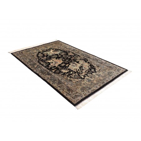 Tappeto Ghom seta Persia grigio bianco 137x202