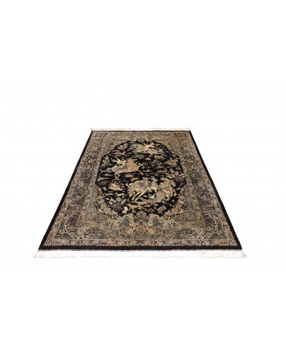 Tappeto Ghom seta Persia grigio bianco 137x202