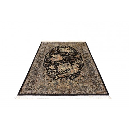 Tappeto Ghom seta Persia grigio bianco 137x202