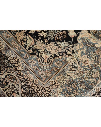 Tappeto Ghom seta Persia grigio bianco 137x202