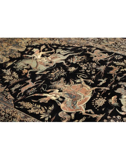 Tappeto Ghom seta Persia grigio bianco 137x202