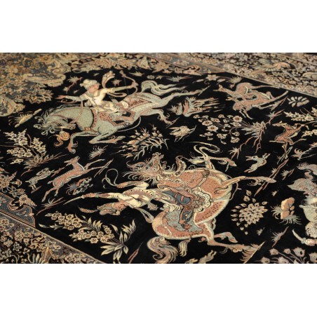 Tappeto Ghom seta Persia grigio bianco 137x202