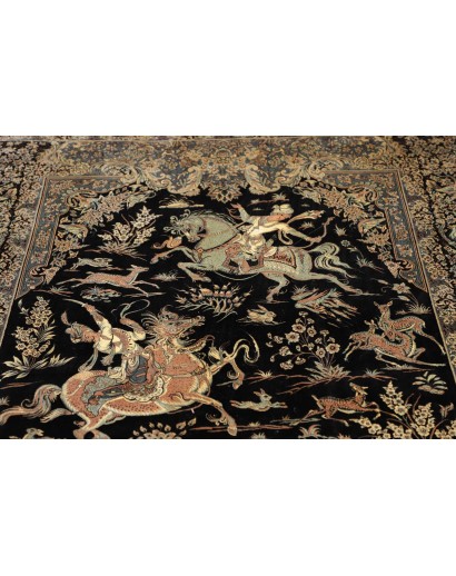Tappeto Ghom seta Persia grigio bianco 137x202