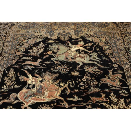 Tappeto Ghom seta Persia grigio bianco 137x202
