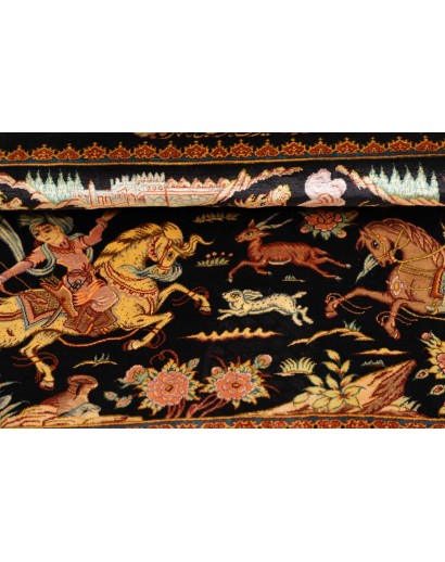 Tappeto Ghom seta Persia marrone arancione 90x59