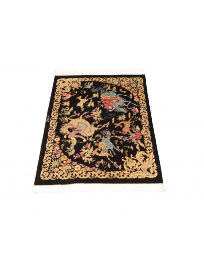 Tappeto Ghom seta Persia blu verde 60x91