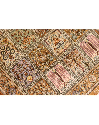 Tappeto Ghom seta Persia arancione bianco 59x90