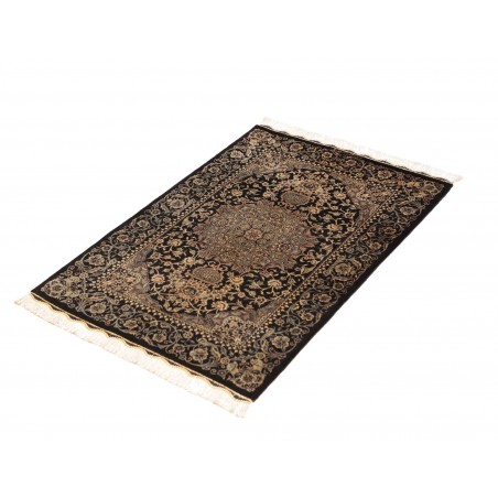 Tappeto Ghom seta Persia grigio bianco 60x89