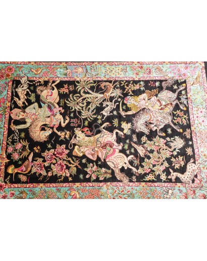 Tappeto Ghom seta Persia marrone grigio 62x90