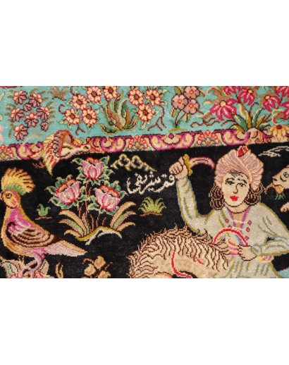 Tappeto Ghom seta Persia marrone grigio 62x90