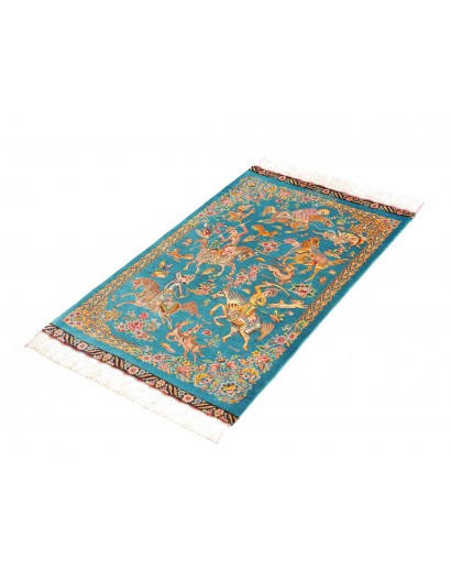 Tappeto Ghom seta Persia beige azzurro 59x96