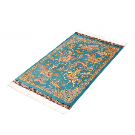 Tappeto Ghom seta Persia beige azzurro 59x96