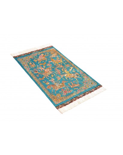 Tappeto Ghom seta Persia beige azzurro 59x96