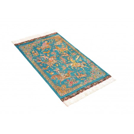 Tappeto Ghom seta Persia beige azzurro 59x96