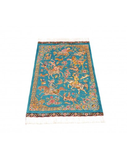 Tappeto Ghom seta Persia beige azzurro 59x96