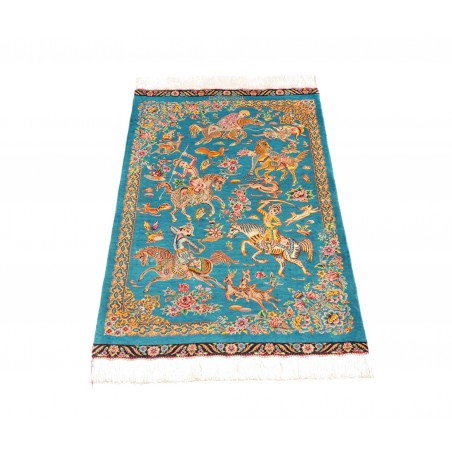 Tappeto Ghom seta Persia beige azzurro 59x96