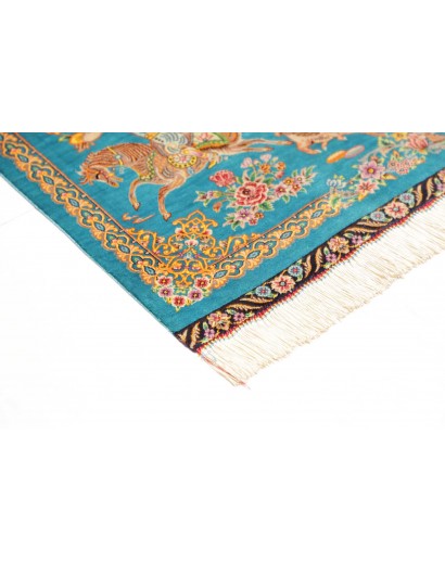 Tappeto Ghom seta Persia beige azzurro 59x96