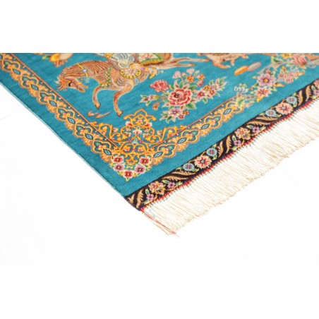 Tappeto Ghom seta Persia beige azzurro 59x96