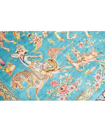 Tappeto Ghom seta Persia beige azzurro 59x96