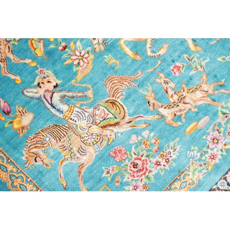 Tappeto Ghom seta Persia beige azzurro 59x96