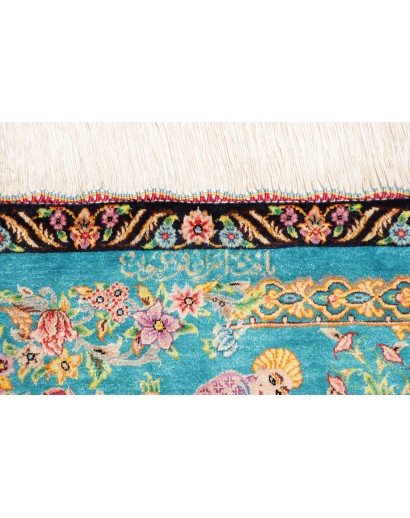 Tappeto Ghom seta Persia beige azzurro 59x96