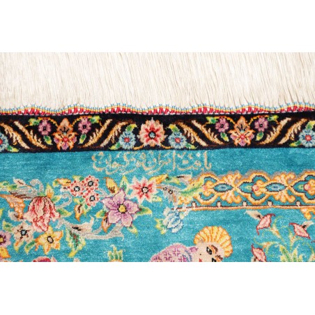 Tappeto Ghom seta Persia beige azzurro 59x96