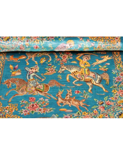 Tappeto Ghom seta Persia beige azzurro 59x96