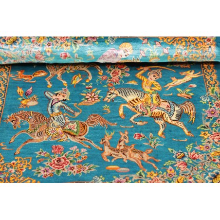 Tappeto Ghom seta Persia beige azzurro 59x96