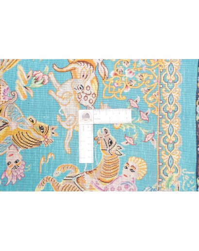 Tappeto Ghom seta Persia beige azzurro 59x96