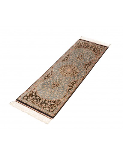 Tappeto Ghom seta Persia azzurro grigio 39x114