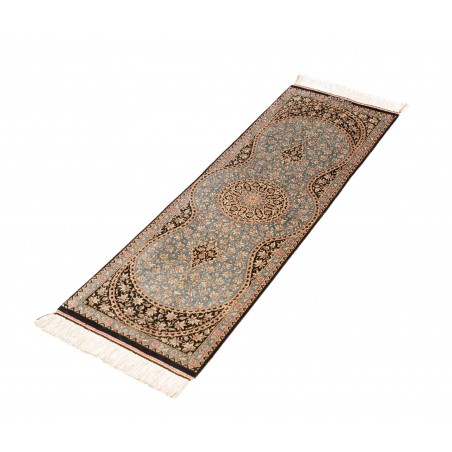 Tappeto Ghom seta Persia azzurro grigio 39x114